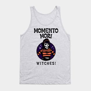 “Momento Mori, Witches!” Retro Halloween Skeleton Woman Tank Top